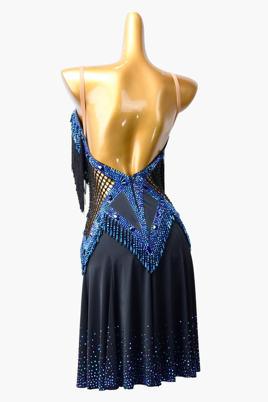 Permino black Latin dress with fringe, beading and rhinestone