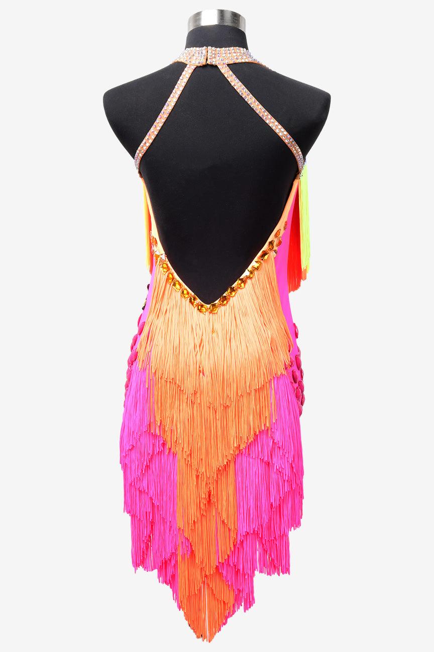 Permino colorful Latin dress with fringe and crystal AB - PerminoDesign