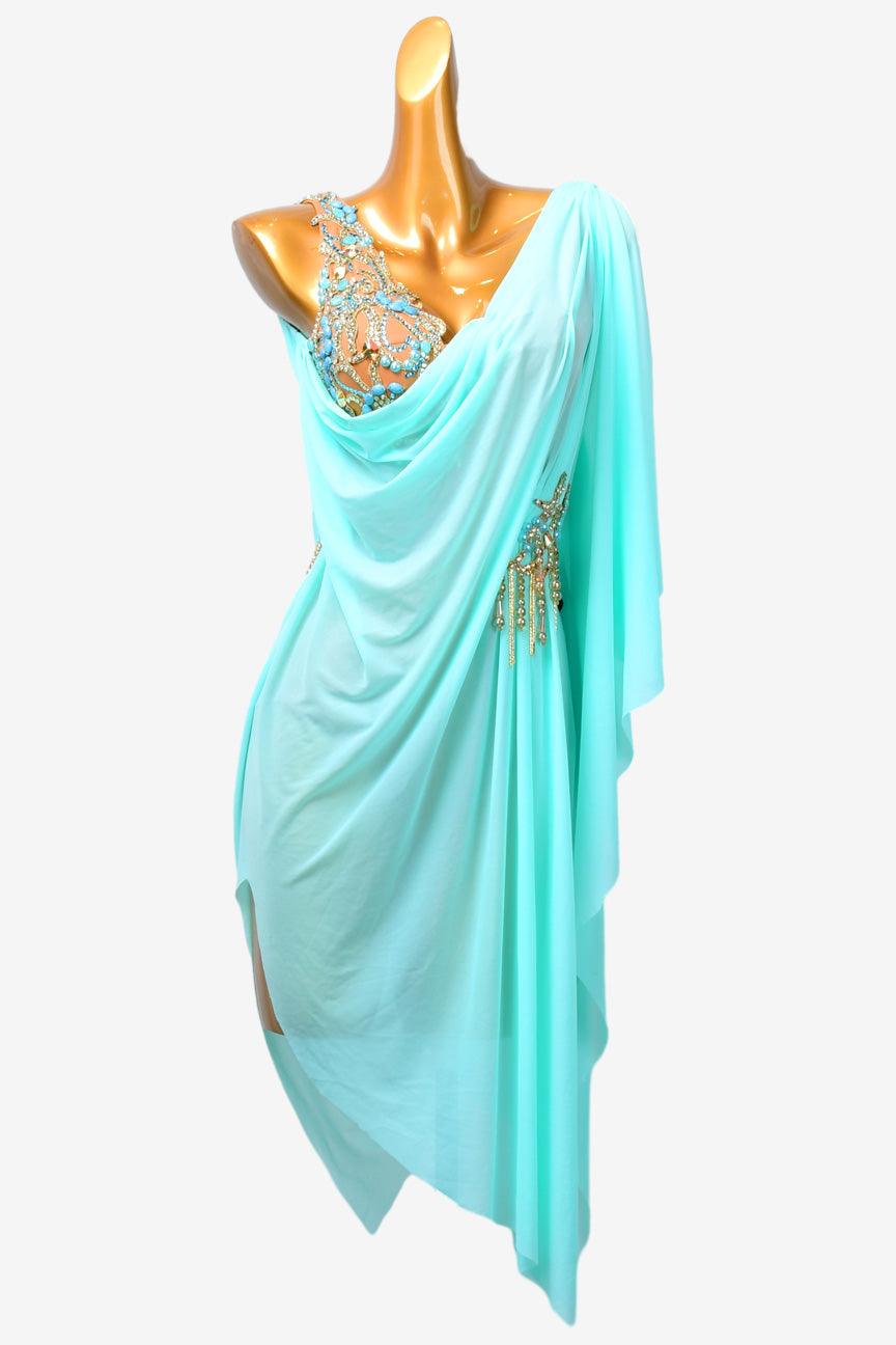 Permino light sky blue Latin dress with AB stone - PerminoDesign