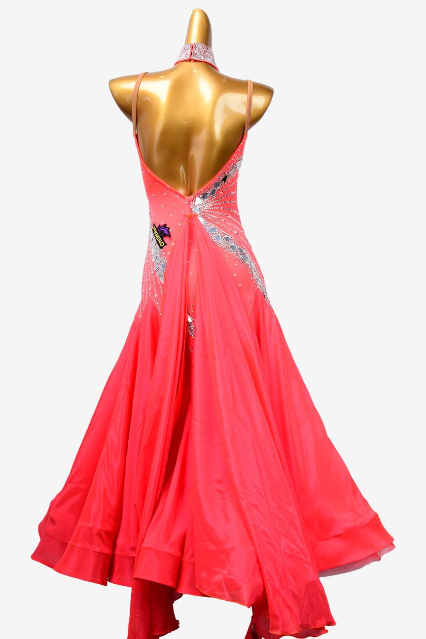 Permino orange red Standard dress with mirror stone and rhinestone - PerminoDesign