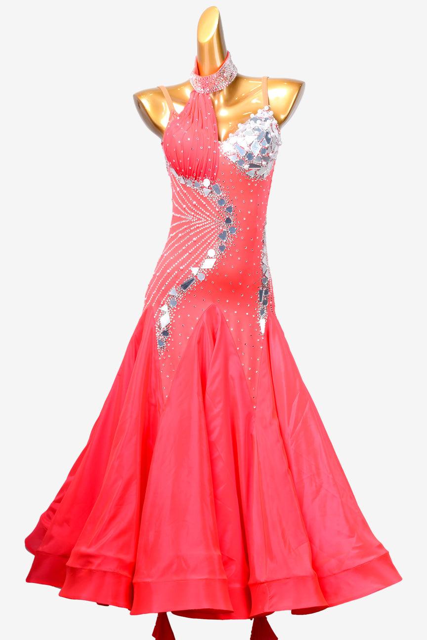 Permino orange red Standard dress with mirror stone and rhinestone - PerminoDesign