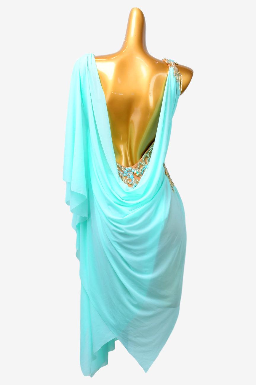 Permino light sky blue Latin dress with AB stone - PerminoDesign