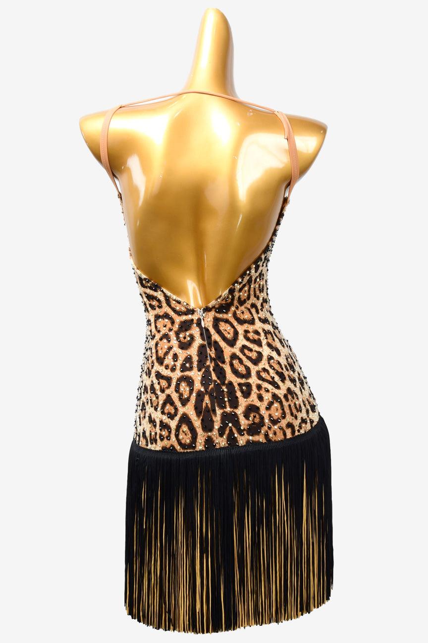 Permino leopard print Latin dress with fringe and AB stone - PerminoDesign