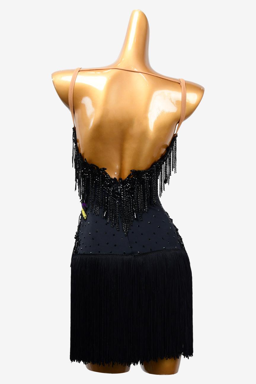 Permino black Latin dress with crystal AB, beaded fringe, fringe and beading - PerminoDesign