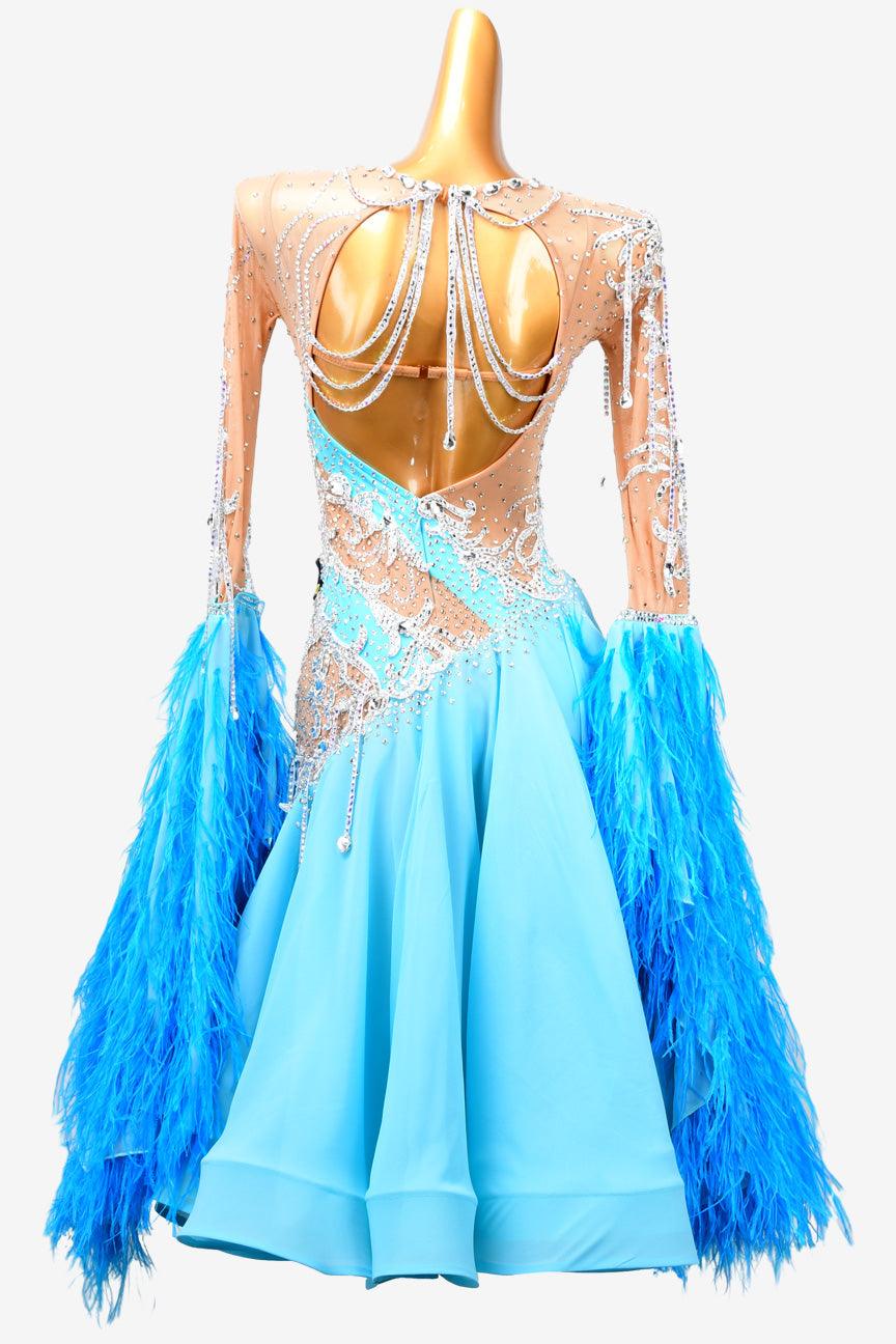 Permino sky blue Standard dress with rhinestone and feather - PerminoDesign