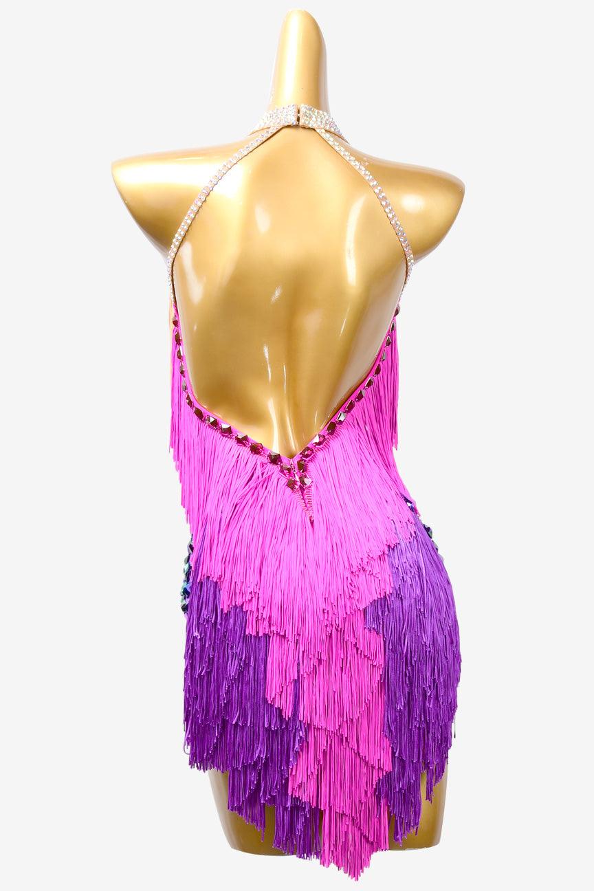 Permino colorful Latin dress with fringe and AB stone - PerminoDesign