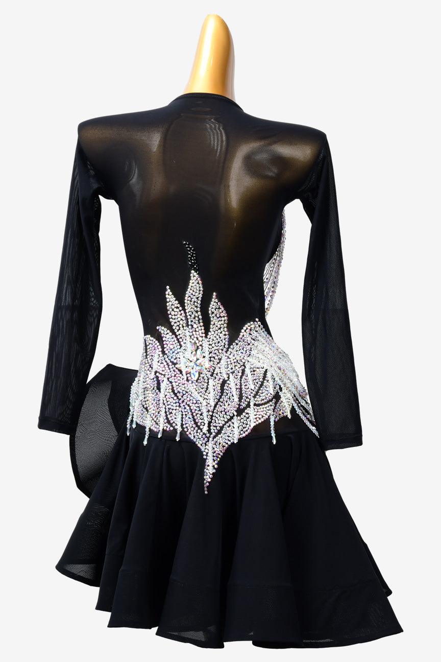 Permino black Latin dress with beading and rhinestone - PerminoDesign