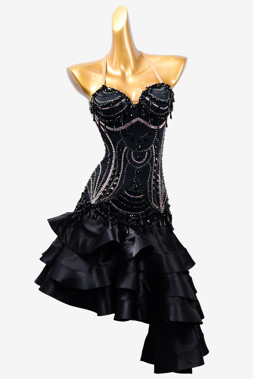 Permino black Latin dress with crystal AB and beading