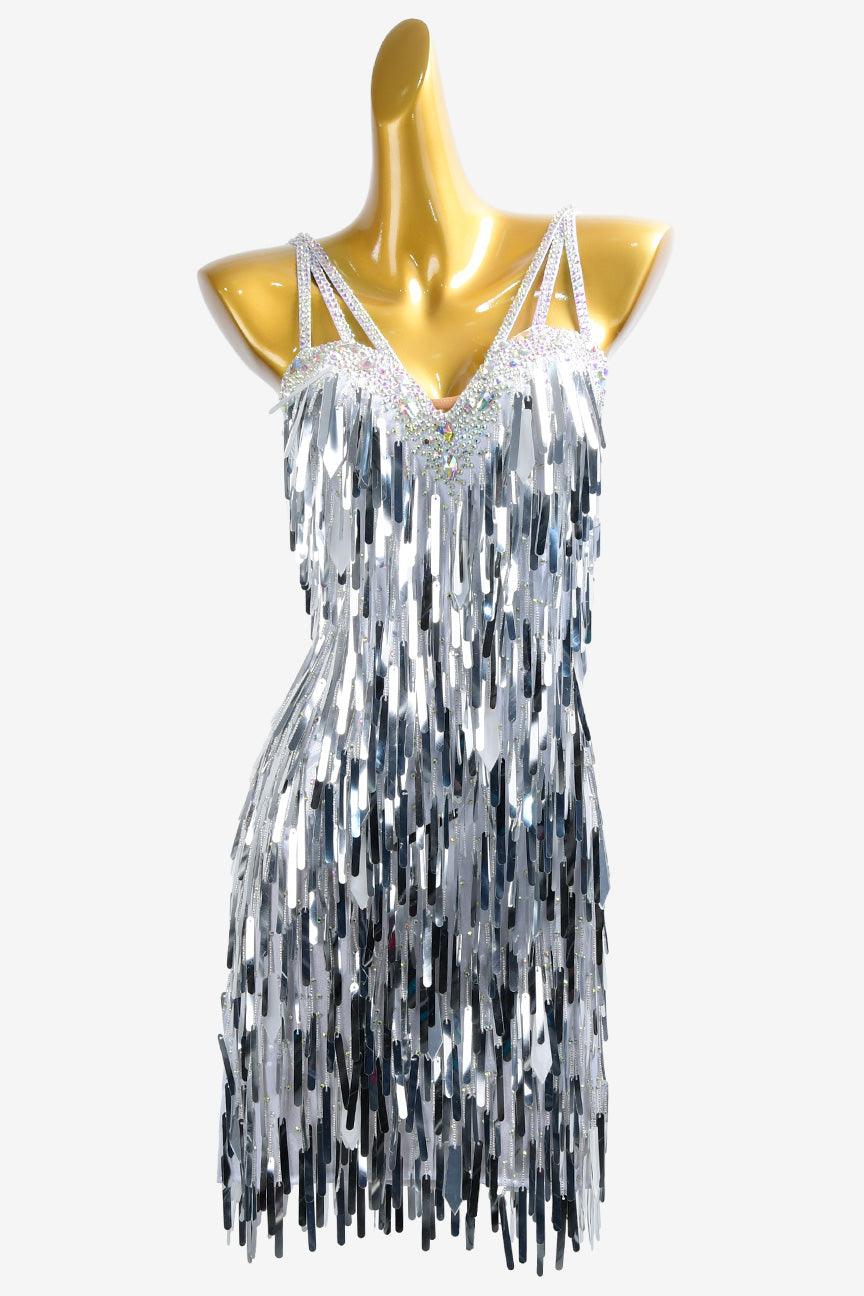 Permino cement ash Latin dress with sequins and crystal AB - PerminoDesign