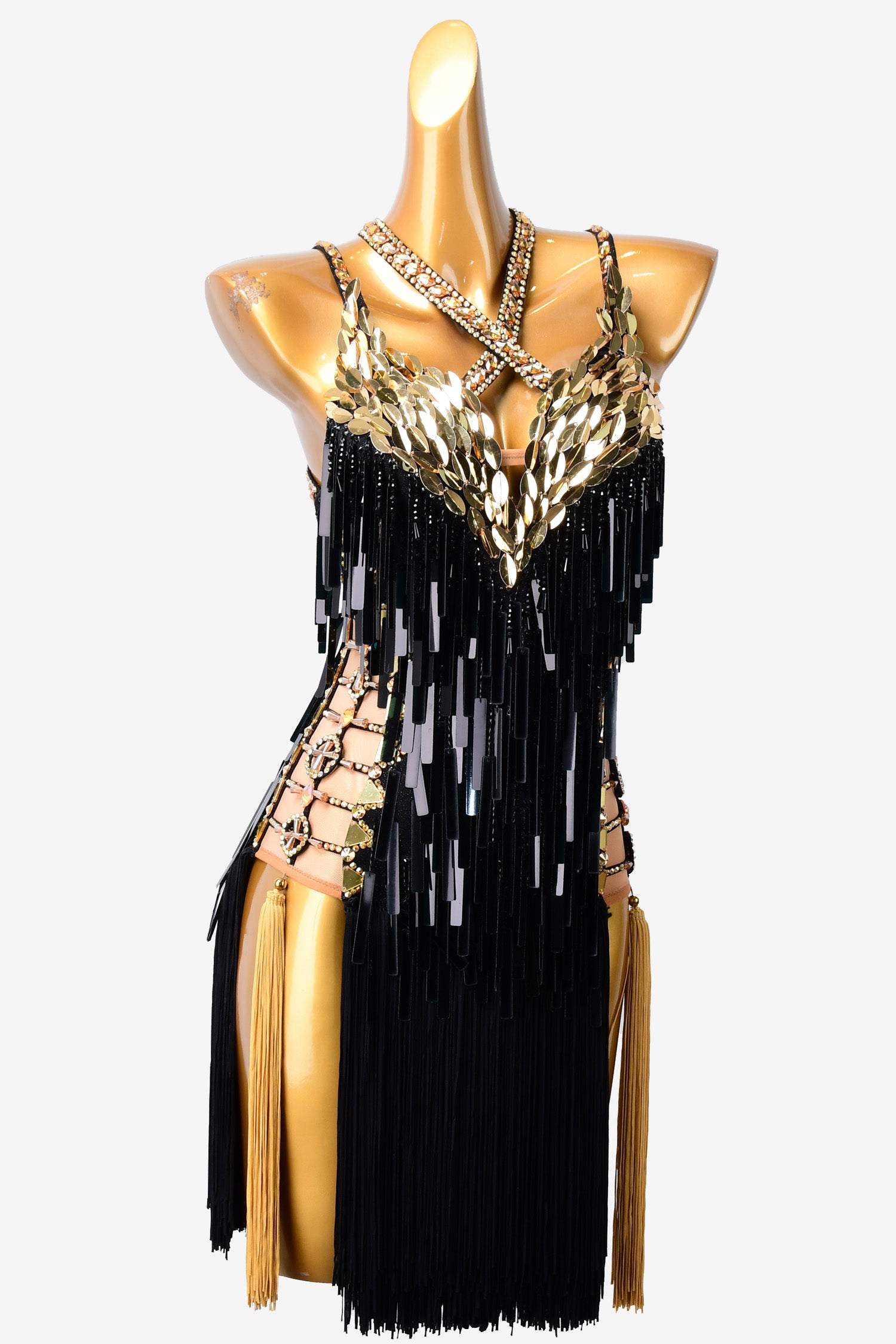 Permino black  Latin dress with fringe, rhinestone and sequin