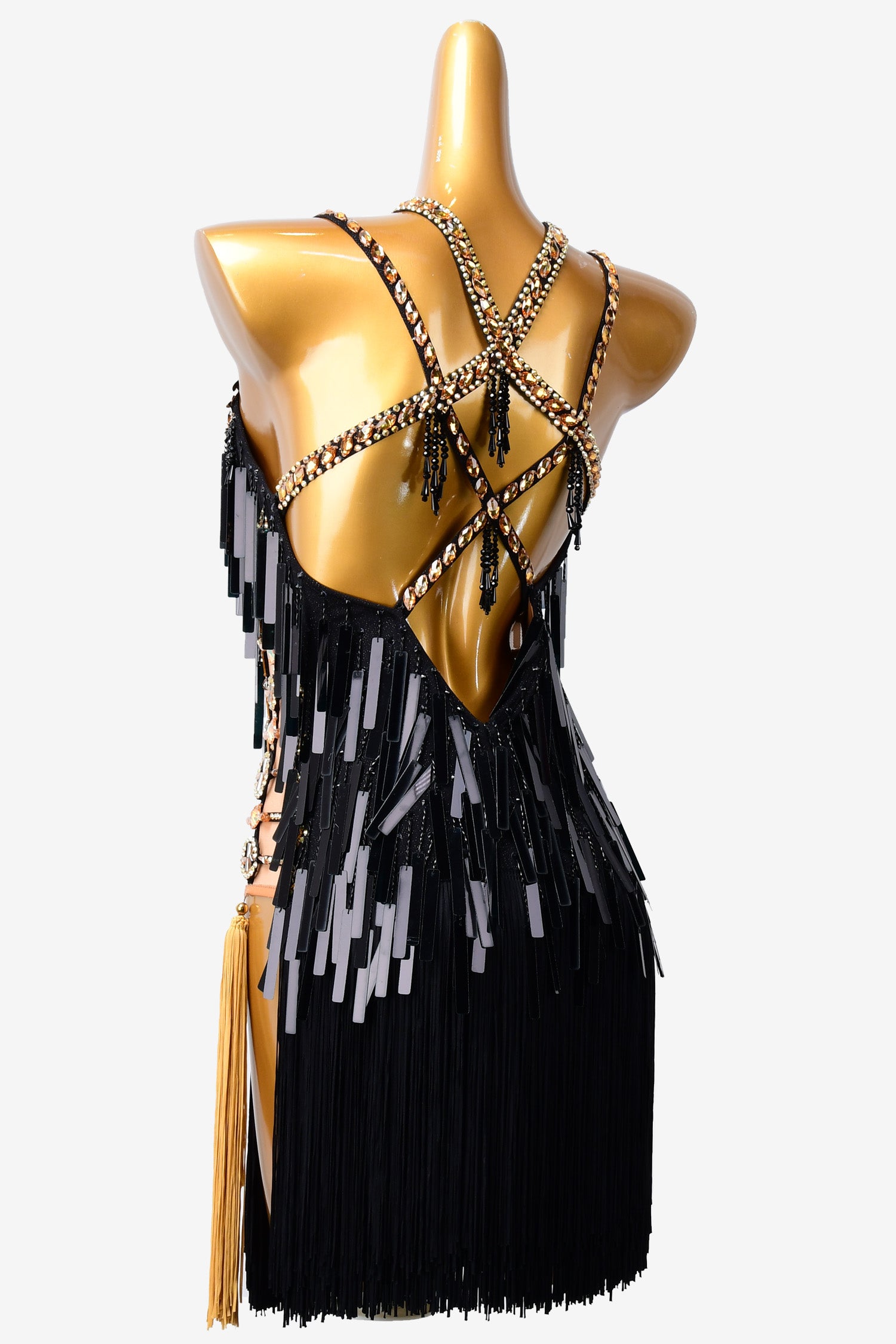 Permino black  Latin dress with fringe, rhinestone and sequin