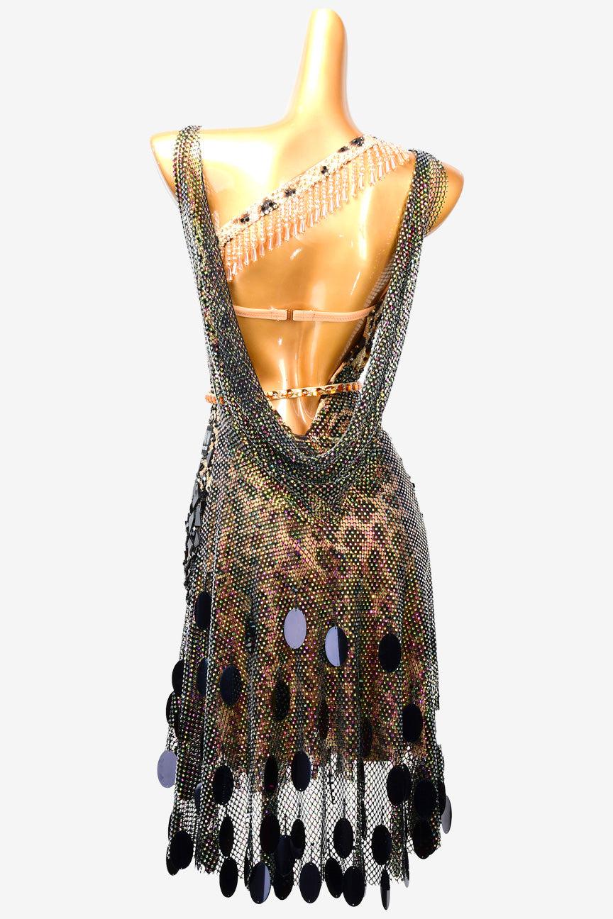 Permino leopard print Latin dress with sequin, fishnet and rhinestone - PerminoDesign