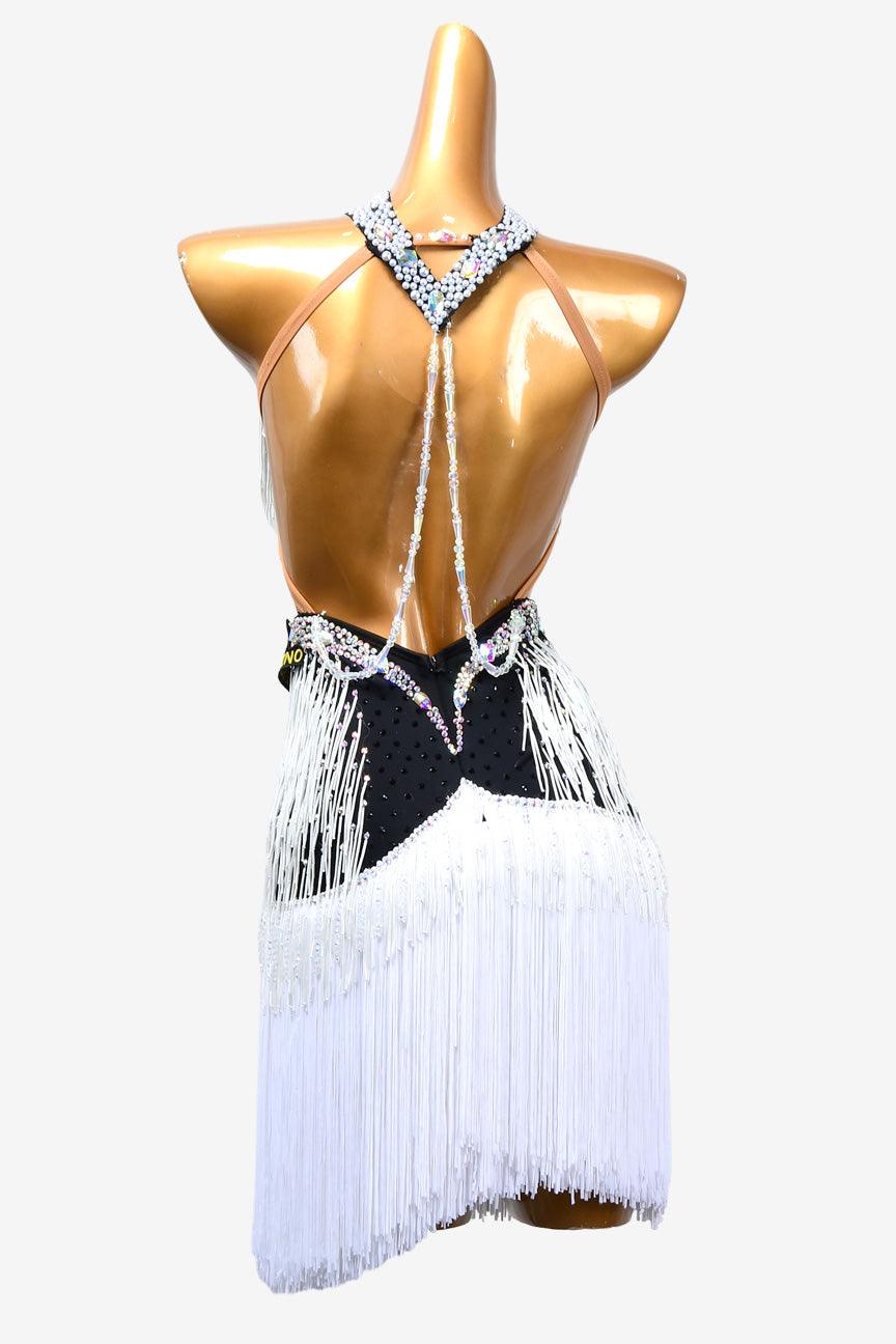 Permino black Latin dress with crystal AB, fringe, beading and beaded fringe