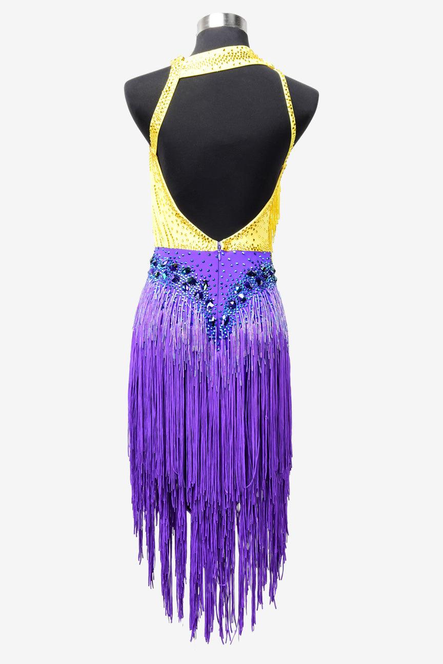 Permino colorful Latin dress with fringe, beaded fringe and rhinestone - PerminoDesign