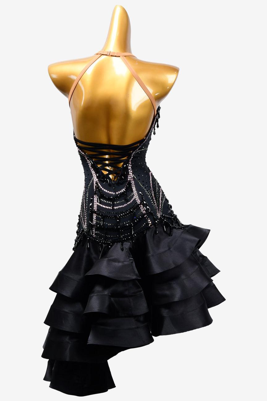 Permino black Latin dress with crystal AB and beading - PerminoDesign