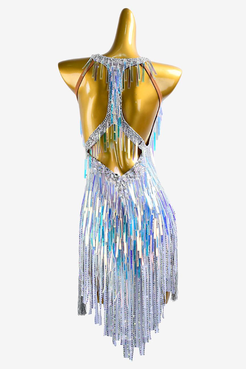 Silver metallic lycra rhythm dress with colorful sequins - PerminoDesign